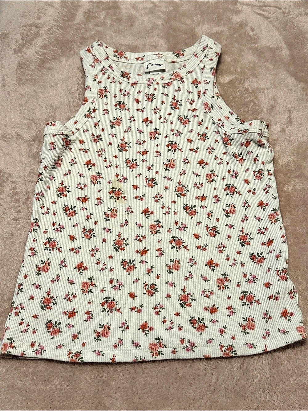 art class Floral Tank Top in Cream & pink Size Large Like New